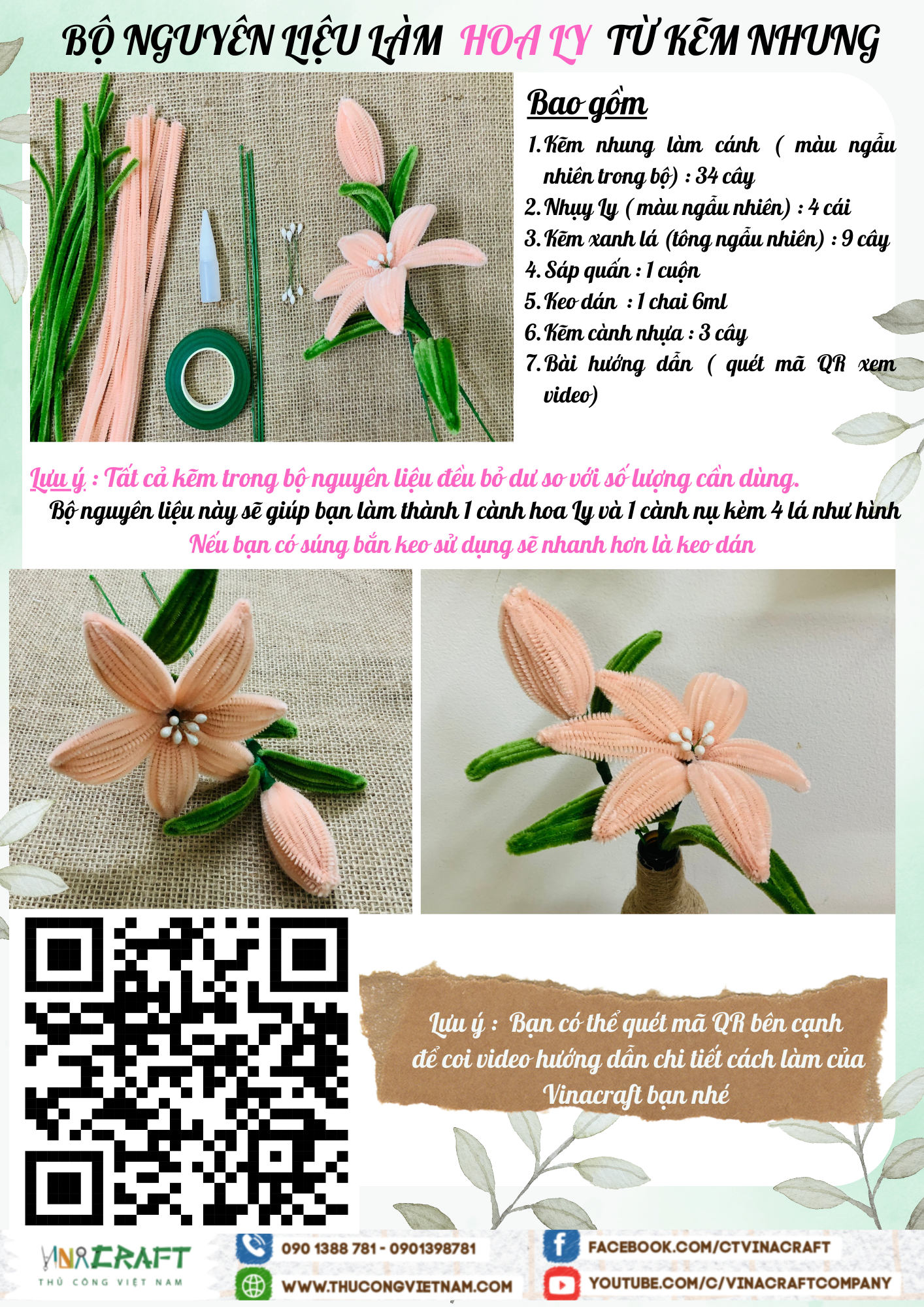 Bộ kit làm hoa ly từ kẽm nhung